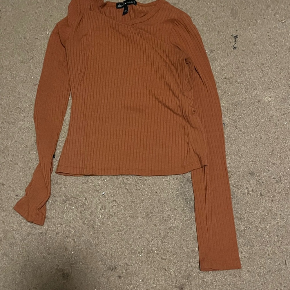 Derek Heart Orange Ribbed Asymmetrical Long Sleeve Blouse